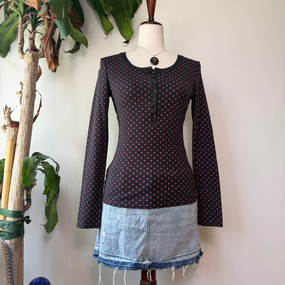 Alice Temperley Target Polka Dot pink black Henley Top thermal XS twee Emo